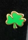 3 Leaf Clover Metal Hat Pin Lapel Vintage Gold Outlined Green Enamel Jewelry 