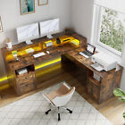 60  L Shaped Desk With File Drawer Led Corner Computer Desk With Power Outlets