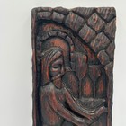 Hand Carved Wood Wall Plaque  Vintage Medieval Monk Tradesman Rustic Relief Art