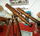 18  Antique Vintage Brass Telescope W  Wooden Tripod Us Navy Marine Collectible