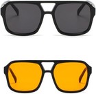 2pc Retro Vintage 70s Sunglasses For Men Women Oversized Yellow black Lens Shade