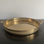 Vintage Brass Reticulated Round Serving Tray Floral Handles