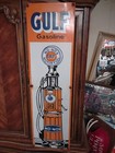 Large Vintage Gulf Dealer Motor Oil Porcelain Gasoline Station Pump Sign 40 