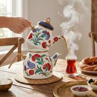 Enamel Flower Tridational Turkish Double Teapot Set