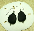 Opaque Black Cultured Sea Glass Handmade With Silver Drop Earrings