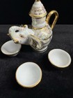 Hand Painted In Thailand Porcelain Elephant Gold Teapot Mini Tea Set 3 Cups