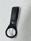 Vintage Black Leather Basketweave Duty Belt Baton Holder Hoop Ring Holster