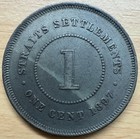 1897 Straits Settlement One Cent Bronze Coin Victoria  Malaysia  Km 16