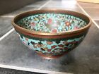 Antique Chinese Asian Cloisonne Champleve Brass Bowl Enamel Turquoise Vintage