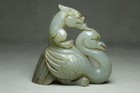 Chinese Antique Old Hetian Jade  Hand-carved Dragon Phoenix Statues