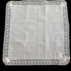 Vtg Hanky Handkerchief White Wedding Lace Scalloped Hem Label Switzerland