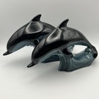 2 Small Poole Pottery Dolphin Ornaments-blue black Glaze-11 5 Cm-free Uk Postage