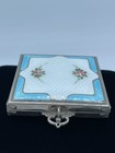 Vtg Silver Guilloche Enamel Coin Holder Mirror Compact