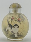 Vintage Chinese Snuff Bottle W cat Design On Both Sides  Inside Painted Glass