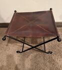 Vintage Antique Leather Saddle Hand Forged Wrought Iron Folding Bench Stool