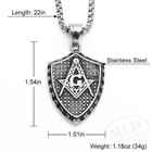 Stainless Steel Masonic Freemason G Compass Shield Pendant Necklace 4 Colors