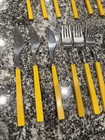 Vtg 17 Pc Yellow Plastic Handle Stainless Flatware Silverware 60   s-70   s Japan