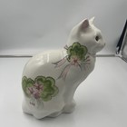 Vintage Ns Gustin Ceramic Cat Figurine 11  Tall White Kitty Cottagecore Decor