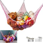 Stuffed Animal Hammock Net W  Led Light Toy Storage Corner Organizer Pink