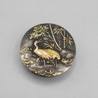Rare Antique Japanese Samurai Meiji Bronze Button Shakudo Gold Cranes Bamboo