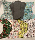 Lot Of 6 Mixed Pattern Cloth Diapers  Snap W  8 Liner Inserts