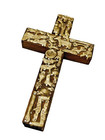 Vintage Mexican Folk Art Milagros Wood Cross W 26 Brass Charms  6   l X 4 w X    d