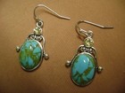 Nwot-  Dangle Crystal Oval Turquoise Silver Tone  Hook Pierced Earrings