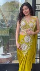 Women s Lime Green Designer Ready Pleated Saree With Heavy Embroidered Blouse