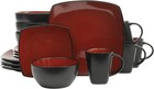 New 16-piece Dinnerware Set Service For 4 Stoneware Red Black Dishes Set