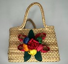 Vintage Rattan Straw Woven Handmade Small Floral Bag Basket Planter Decor Boho