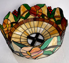 Vintage Tiffany Style Stained Glass Lamp Shade 16  Red green Floral   