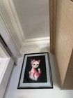 Vintage Japanese Matsuhato Bunka Punch Embroidery Pink Cat Framed