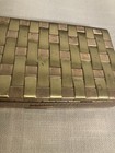 Evans Vintage Woven Pattern Compact Purse Makeup Lipstick Case Gold Tone As Is