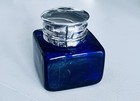Vintage 1978 Square Cobalt Blue Glass Inkwell Bottle Sterling Silver Top