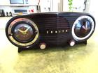 Vintage 1950 s Zenith Owl Eyes Telechron Bakelite Tabletop Am Tube Radio Works