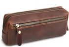 Pen Case Real Leather Pencil Pouch Markers Holder Big Acity