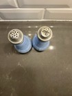 Vintage Blue Glass Salt   Pepper Shakers Set  2pc With Silver Metal Lids
