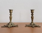 Antique Vintage Pair Of French Candlestick Holders Brass 3 50    Tall Early 1900