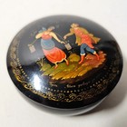 Vintage Handpainted Russian Palekh Wood Lacquered Trinket Box Girl Water