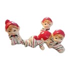 Vtg Lefton Elf Set 4 Candy Cane Pixie Ornaments Figurine Kneel Sit 3    Korea