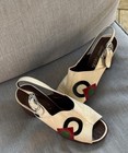 Vintage 1970 s Platform Shoes Wood Leather  Disco Sling Back Sandal Sz 8 5 Aa