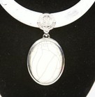 Silver Tone White Oval Pendant Necklace Earring Set Fashion Costume Jewelry Jxu9