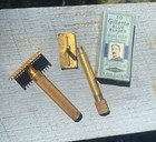 Vintage Gillette Big Boy Deluxe Gold Plate Safety Razor With 20 Nos Blue Blades