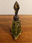 Vintage Czech Bohemian Art Deco Light Green Glass Jeweled Perfume Bottle