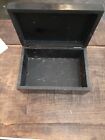 Vintage Floral Inlaid Square Black Stone Trinket Box Hinged Lid Heavy Jewelry