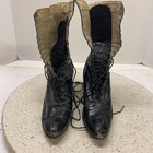 Antique Boots Victorian  Womens Black Leather High Lace Up Pair 17 Eye Size 4