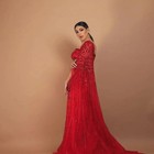 Luxury Burgundy Evening Dress With Cape Sleeve Women Wedding Guest Party Gowns
