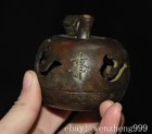 3 2 old China Ancient Dynasty Bronze Fushou Apple Incense Burner Censer Statue