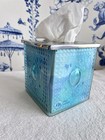 Aqua Blue Glass Boutique Size Tissue Box Cover Chrome Top Bathroom Accessory