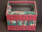 Vintage Burgundy   Green Floral Print Double Door Hinge Sewing Box W  Handle
